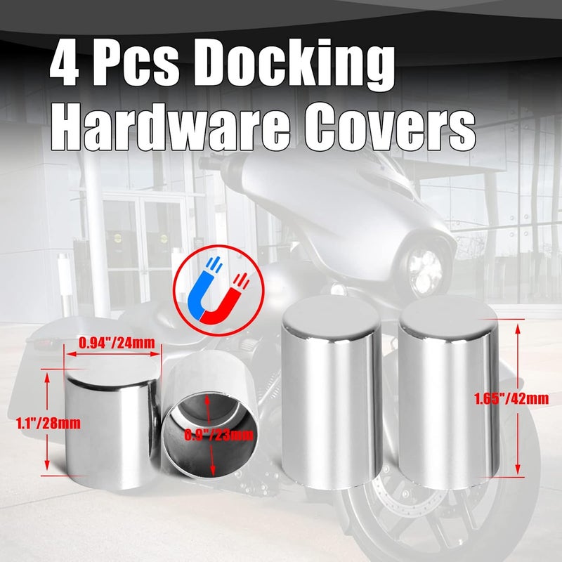 Goldfire Harley Docking Hardware Covers Kit Detachable Magnet 4 Point Caps for Touring Street Glide Electra Glide Road Glide Road King 2009-2024 Accessories (4 PCS Chrome) - Image 3